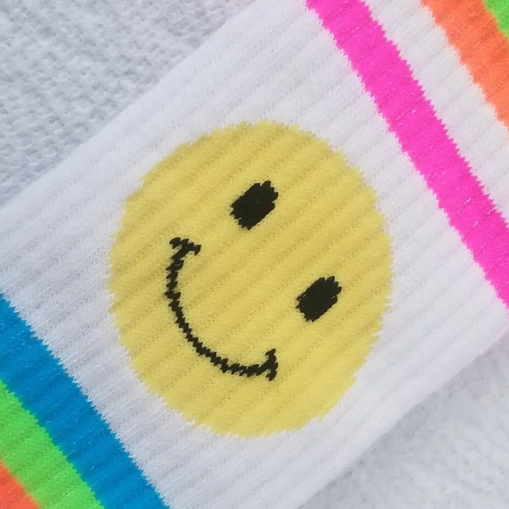 X-Appeal Womens Smiley Face Sports Crew Socks - White